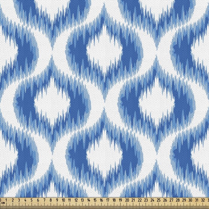 East Urban Home fab_49213_Ambesonne Ikat Fabric By The Yard, Abstract Design With Ogee Motifs In